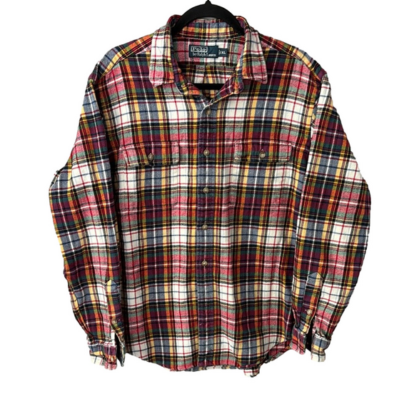 Polo Ralph Lauren Vintage Plaid Men's Flannel - Red, Blue, Yellow size XL - Picture 1 of 9